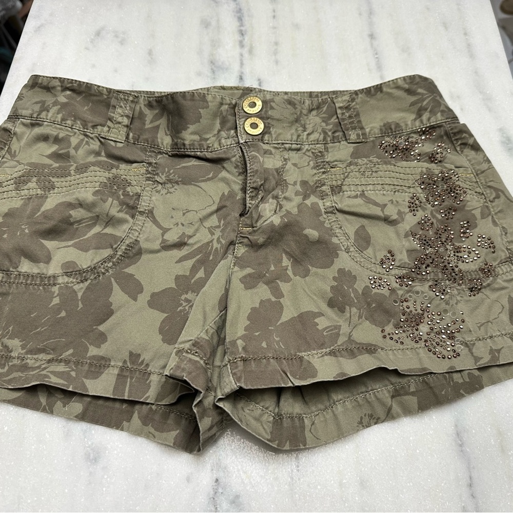 Olive Green Floral Camouflage Shorts with Bling Accent Express Size 2